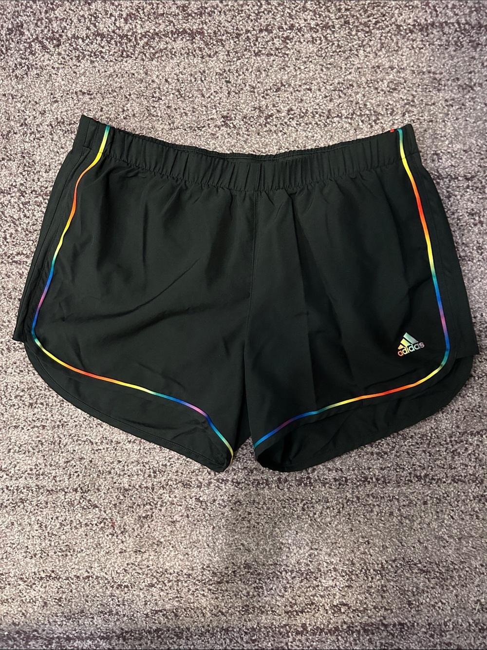 Pride Adidas Women’s Black Running Shorts with Rainbow Trim